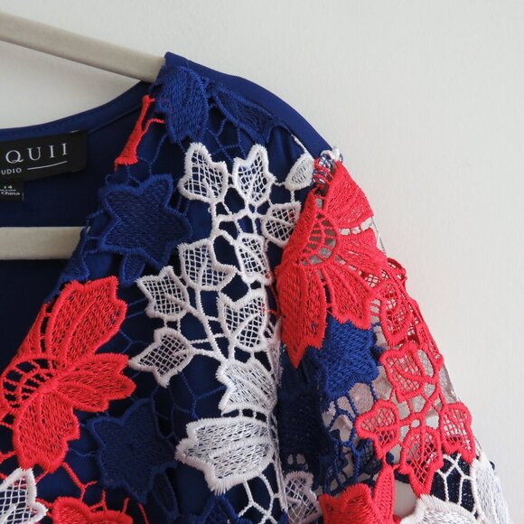 ELOQUII STUDIO Red White Blue Lace Overlay Sheath Dress Evening - Size US 14 - Picture 7 of 16